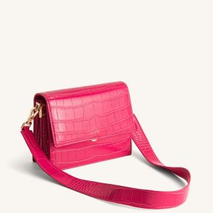Mini Flap Crossbody - Magenta Croc