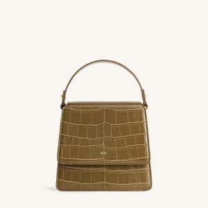 FAE Top Handle Crossbody - Dark Olive Croc
