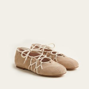 Iria Lace-Up Ballet Flats - Light Brown