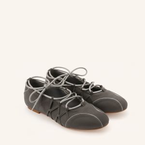 Iria Lace-Up Ballet Flats - Dark Grey