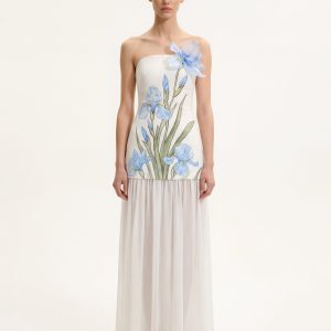 Floral One Shoulder Maxi Dress - White
