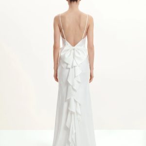 Satin Cowl-Neck Bow-Back Maxi Dress - White