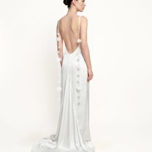 Satin Strappy Maxi Dress with Floral Streamers - White