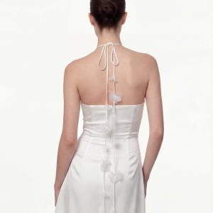 Floral Ruched Halter Mini Dress - White