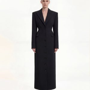 Structured Shoulder Fitted Lapel Maxi Coat - Black