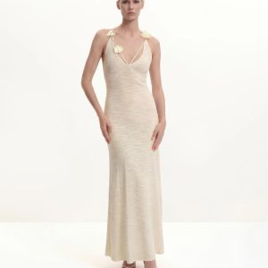 Textured Knit Halter Maxi Dress - Cream