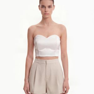 Woven Cotton Tailored Shorts - Beige