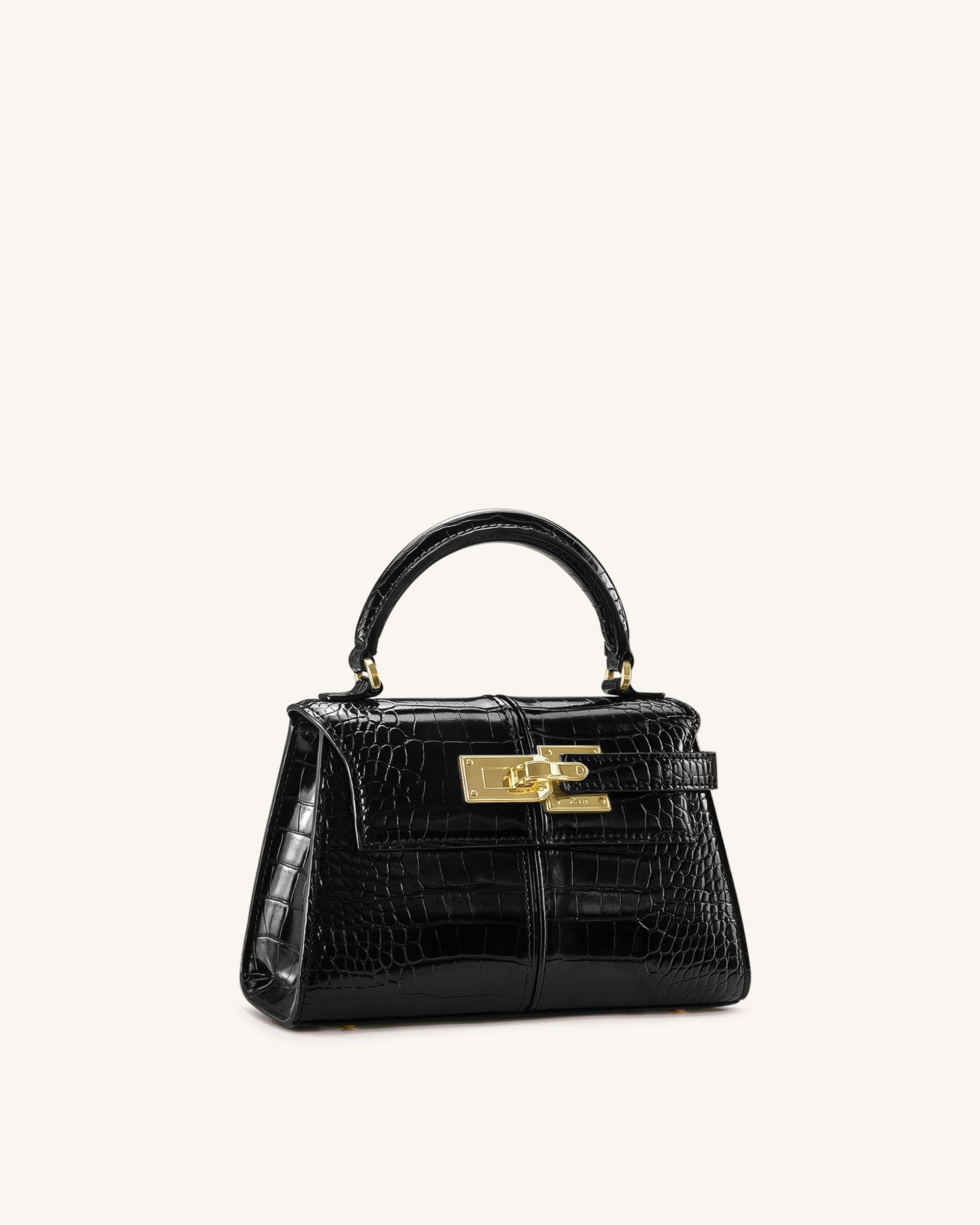 Elise Top Handle Bag - Black Croc - Image 2