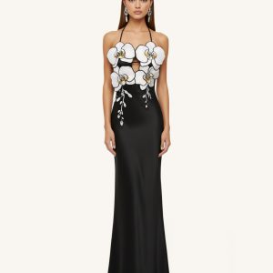 Orchid Embroidered Dress – Black/White