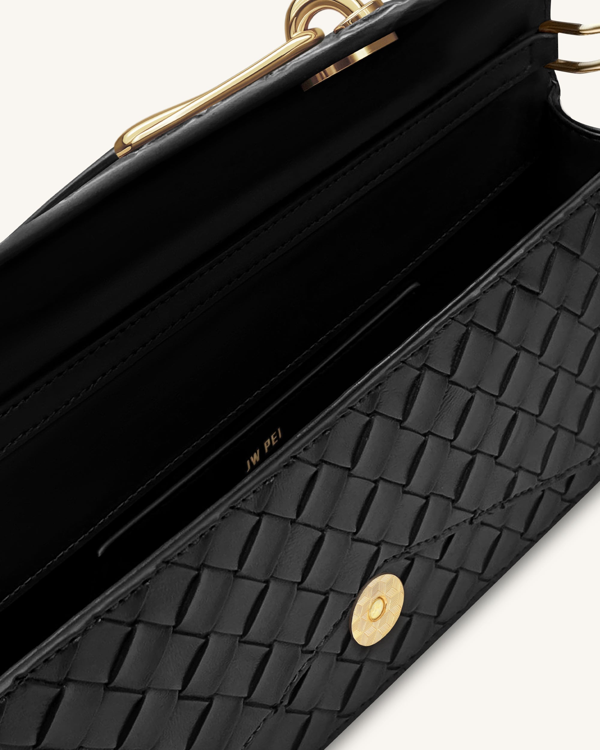 Celeste Woven Textured Envelope Top Handle Bag - Black - Image 4