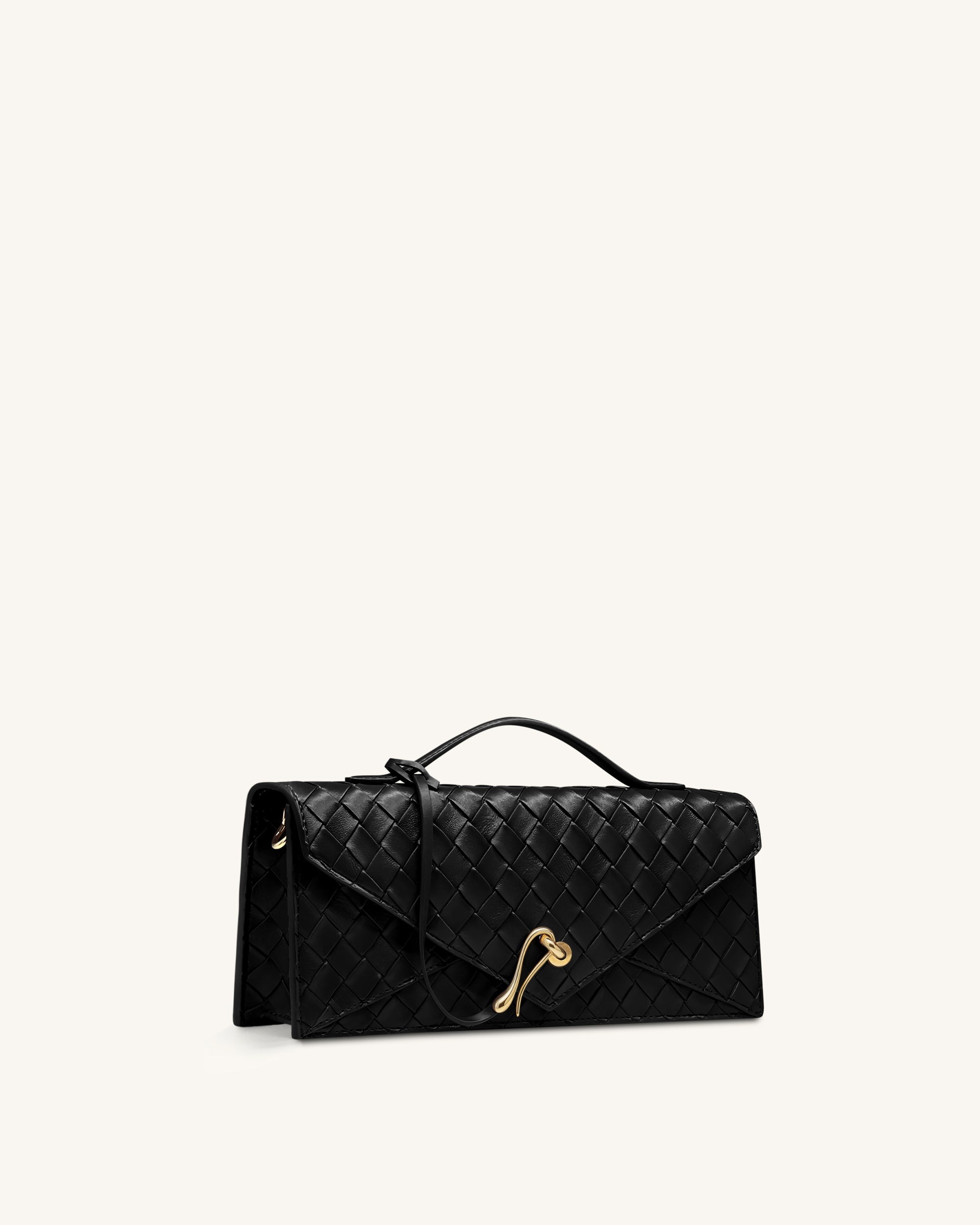 Celeste Woven Textured Envelope Top Handle Bag - Black - Image 2