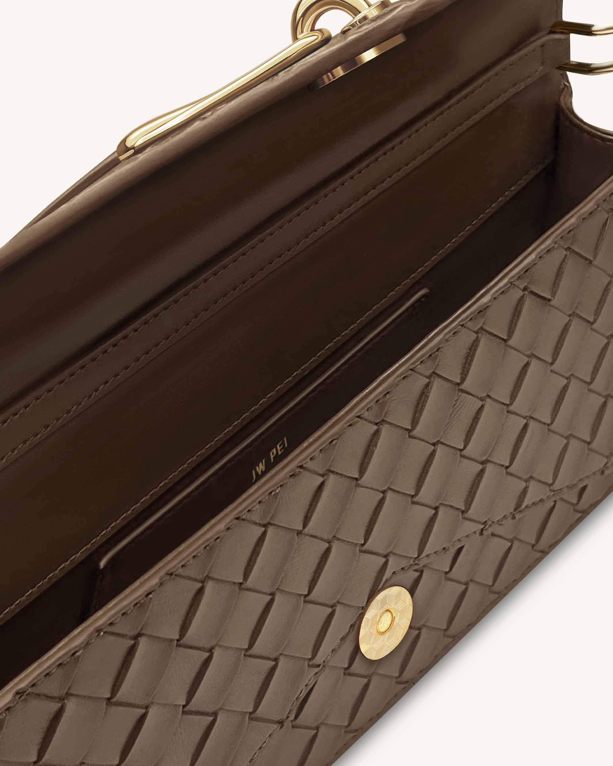 Celeste Woven Textured Envelope Top Handle Bag - Mocha Brown - Image 4