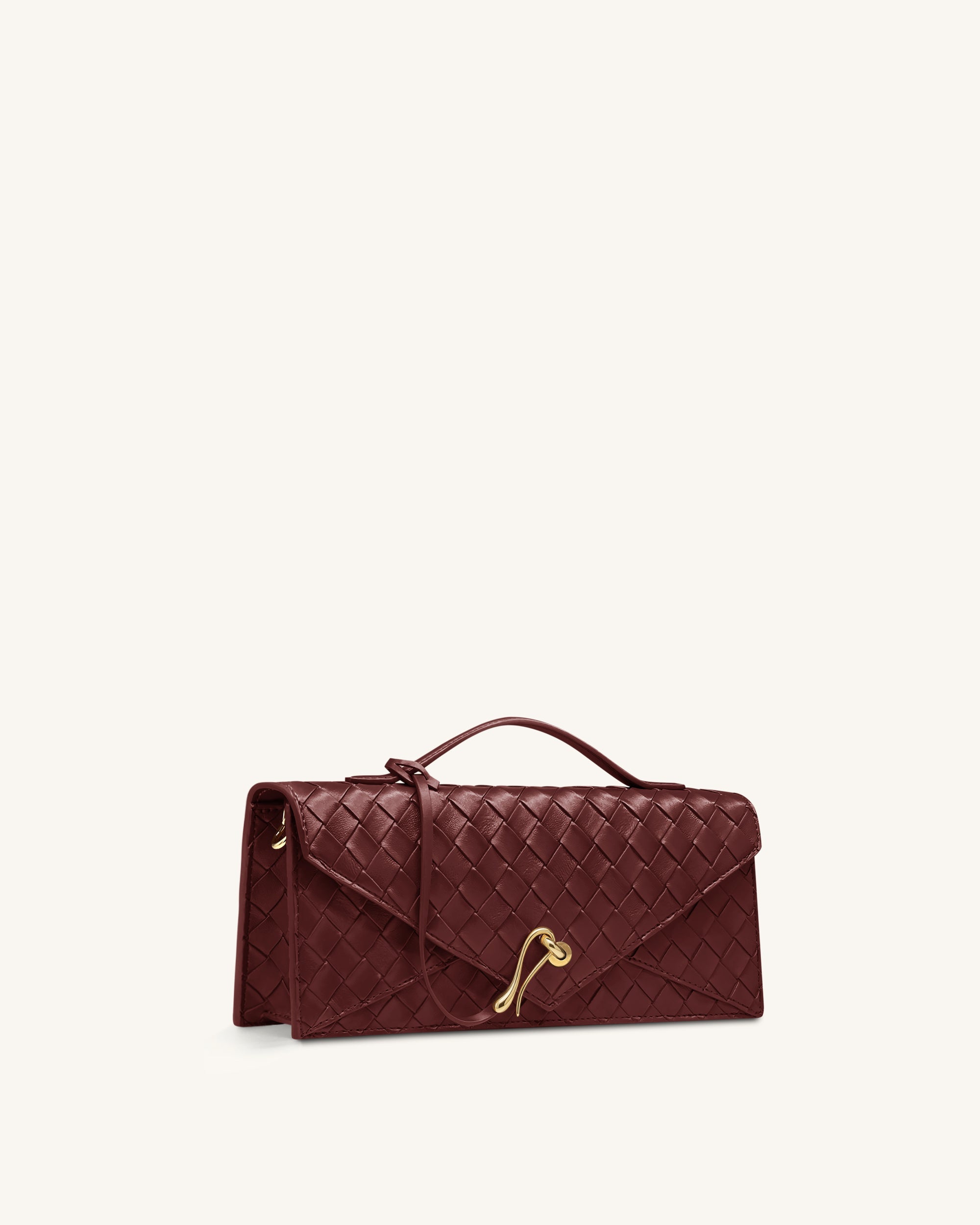 Celeste Woven Textured Envelope Top Handle Bag - Burgundy - Image 2