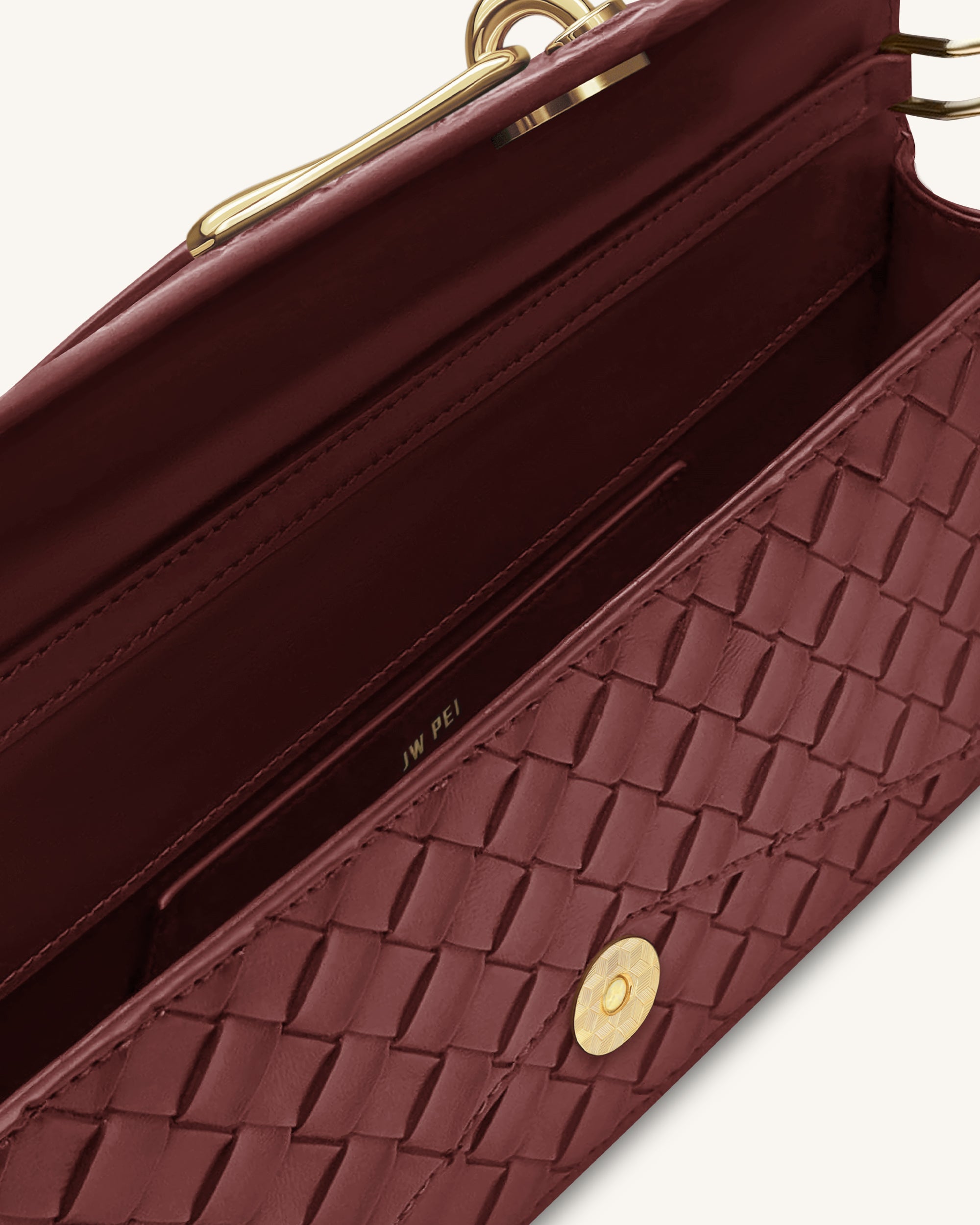 Celeste Woven Textured Envelope Top Handle Bag - Burgundy - Image 4