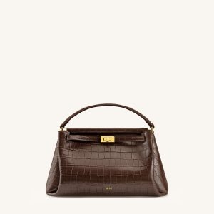 Carmen Top Handle Bag - Dark Brown Croc