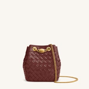 Yara Hand-Woven Bucket Bag - Burgundy