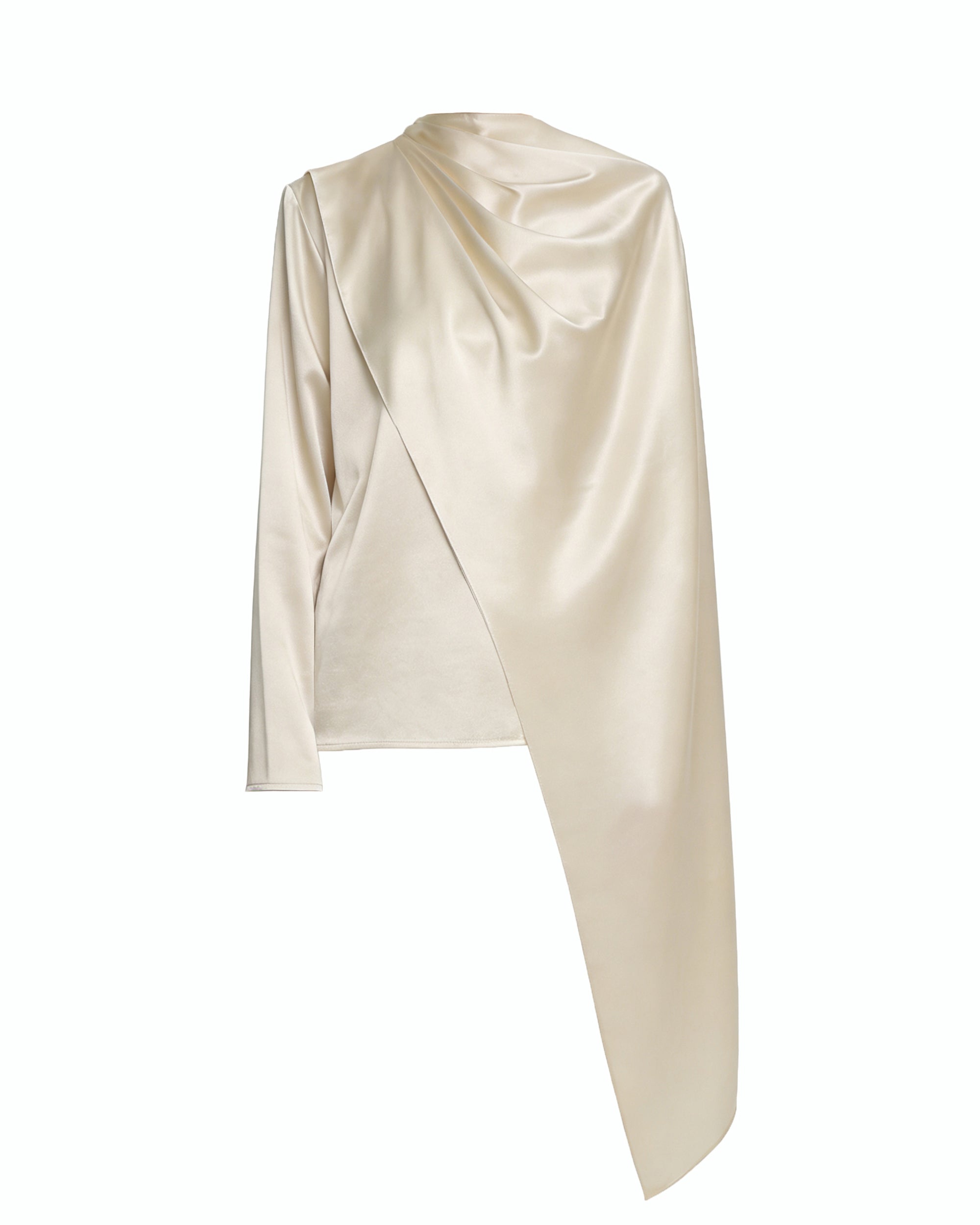 Asymmetric Drape High-Neck Cape Top - Cream - Image 2