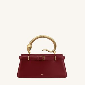 Elena Snake Handle Top Handle Bag - Wine Red