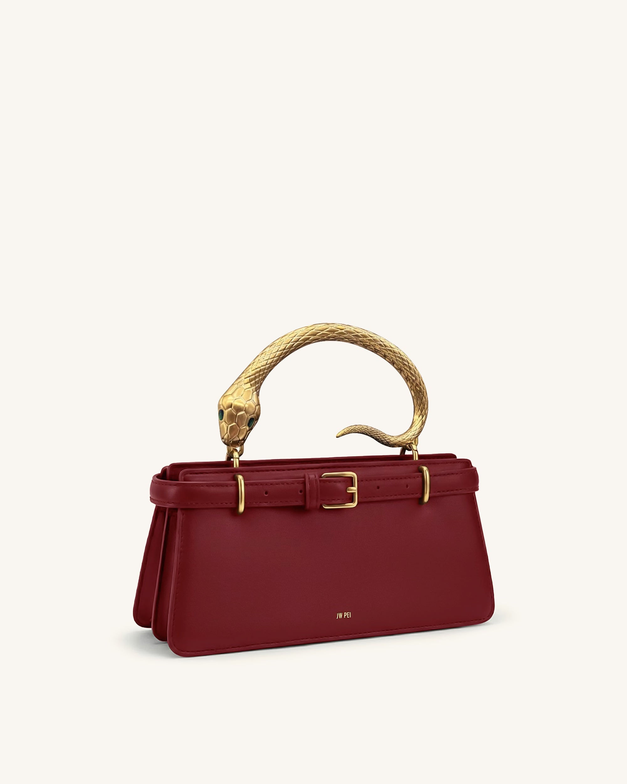 Elena Snake Handle Top Handle Bag - Wine Red - Image 2