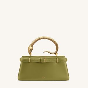 Elena Snake Handle Top Handle Bag - Matcha Green