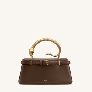 Elena Snake Handle Top Handle Bag - Dark Brown