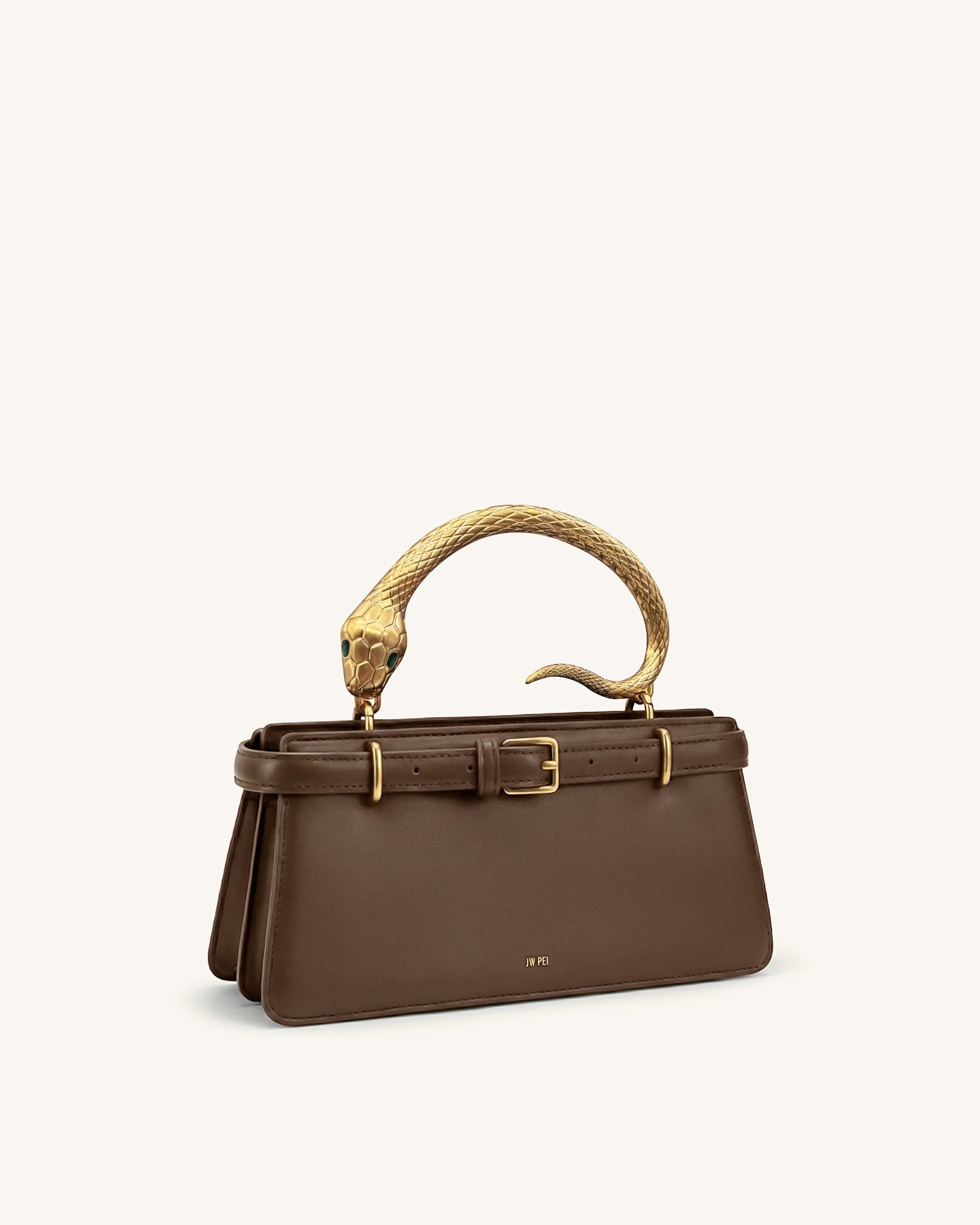 Elena Snake Handle Top Handle Bag - Dark Brown - Image 2
