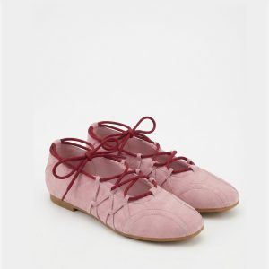 Iria Lace-Up Ballet Flats - Dusty Rose
