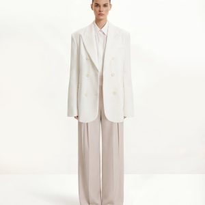 Pleated Wide-Leg Trousers - Beige