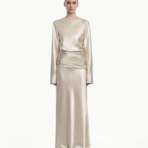 Satin-Feel Draped Maxi Skirt - Cream