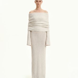 Knit Off-Shoulder Maxi Dress - Cream