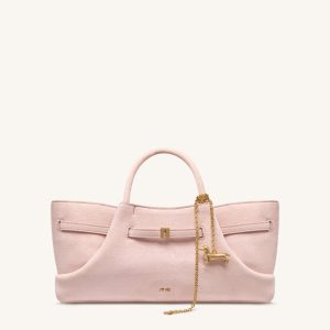Maeve Dachshund Metal Charm Faux Suede Tote Bag - Pink