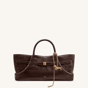 Maeve Dachshund Metal Charm Tote Bag - Dark Brown Croc