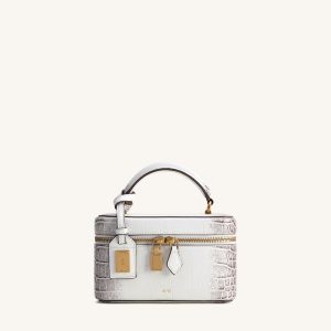 Cleo Box Shape Top Handle Bag - White Croc