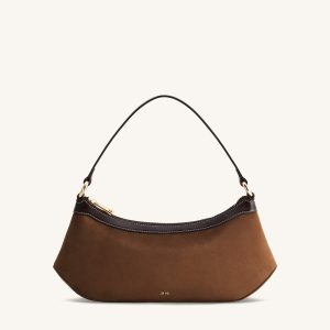 Lily Faux Suede Shoulder Bag - Dark Brown