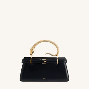 Elena Snake Handle Top Handle Bag - Black