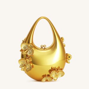 Lydia Floral Embellished Handbag - Gold