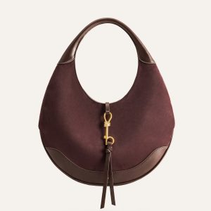 Colette Faux Suede Crescent Hobo Bag - Dark Brown