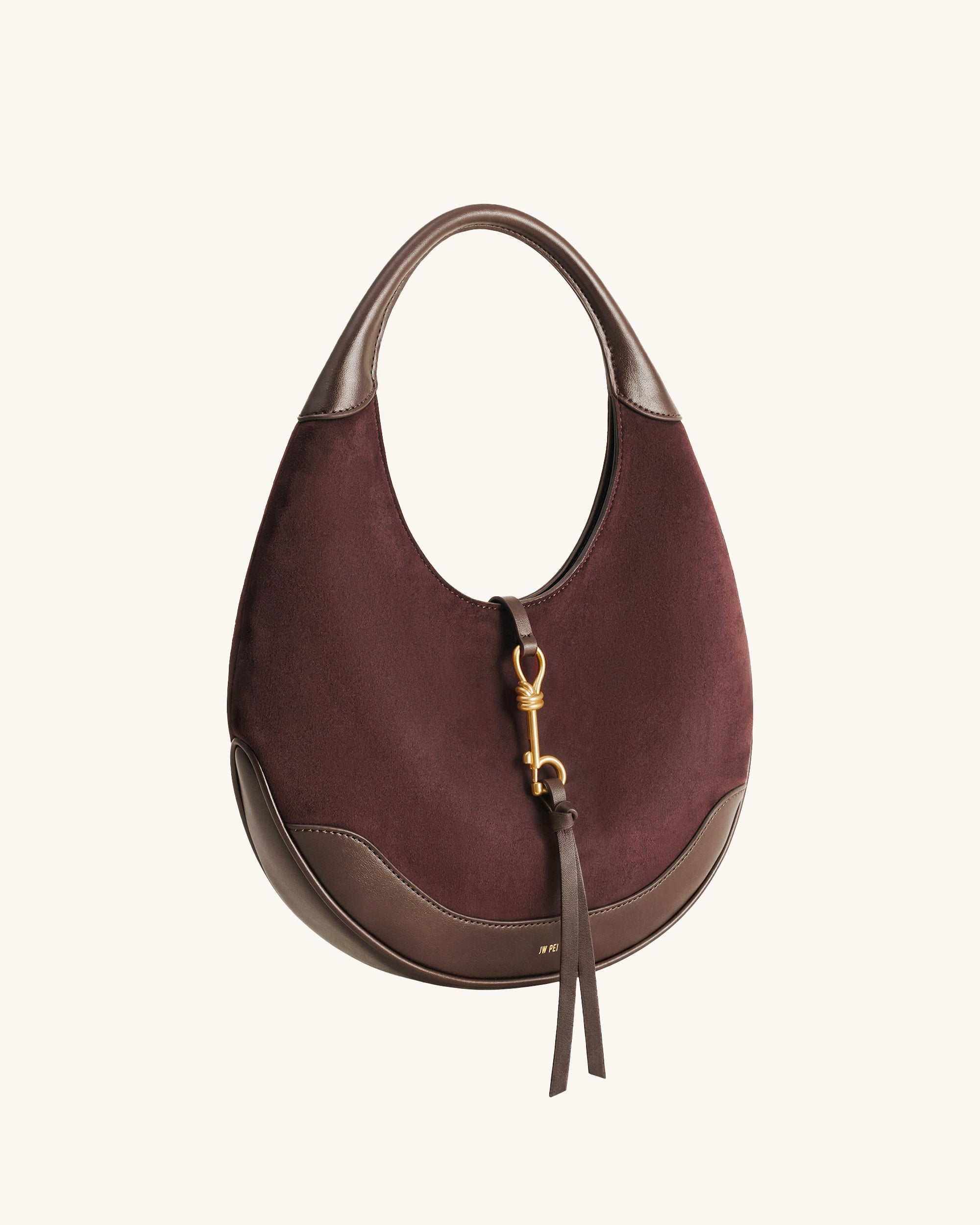 Colette Faux Suede Crescent Hobo Bag - Dark Brown - Image 2