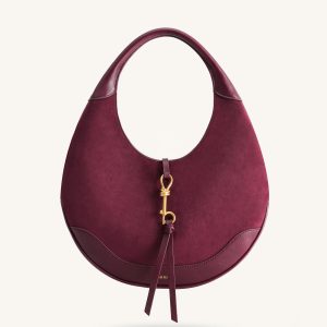 Colette Faux Suede Crescent Hobo Bag - Deep Claret