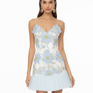 Floral Sling Mini Dress - Baby Blue