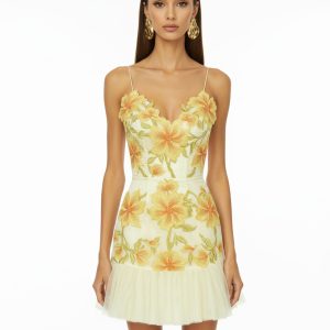 Floral Sling Mini Dress - Marigold