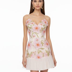 Floral Sling Mini Dress - Rose Pink