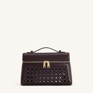 Thea Large Woven Top Handle Bag - Dark Red