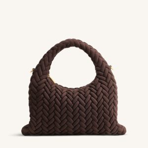 Cora Faux Suede Quilting Handle Bag - Dark Brown