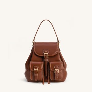 Harper Buckle Pocket Backpack - Dark Brown