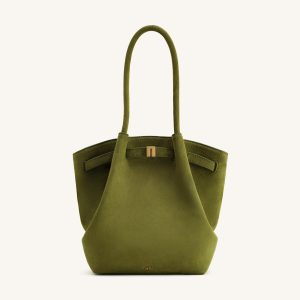 Hana Column Faux Suede Tote Bag - Olive Green