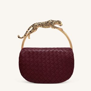 Ione Woven Leopard Shaped Top Handle Bag - Burgundy