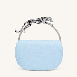 Ione Woven Leopard Shaped Top Handle Bag - Light Blue