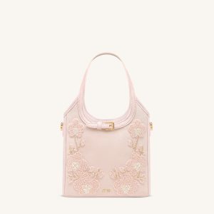 Brooke Mini Belted Embellished Orchid Beaded Top Handle Bag - Pink