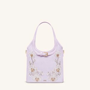 Brooke Mini Belted Embellished Orchid Beaded Top Handle Bag - Lavender